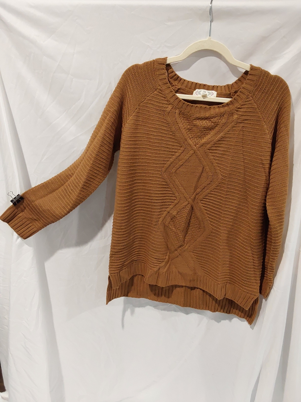 Pink Rose Cable Knit Scoop Neck Sweater in Cinnamon Brown